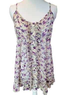 Express Sheer Cream Purple Floral Fairy Cottagecore Babydoll Cami Tank Top